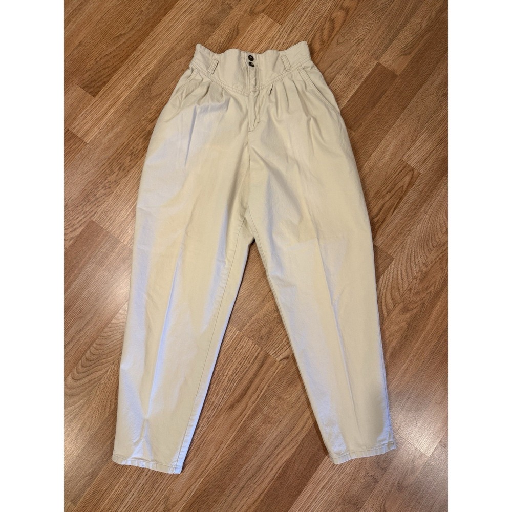 Vintage 90s Cherokee Sz 10 Tan Cotton Pants Women's Size Natural Pockets Baggy